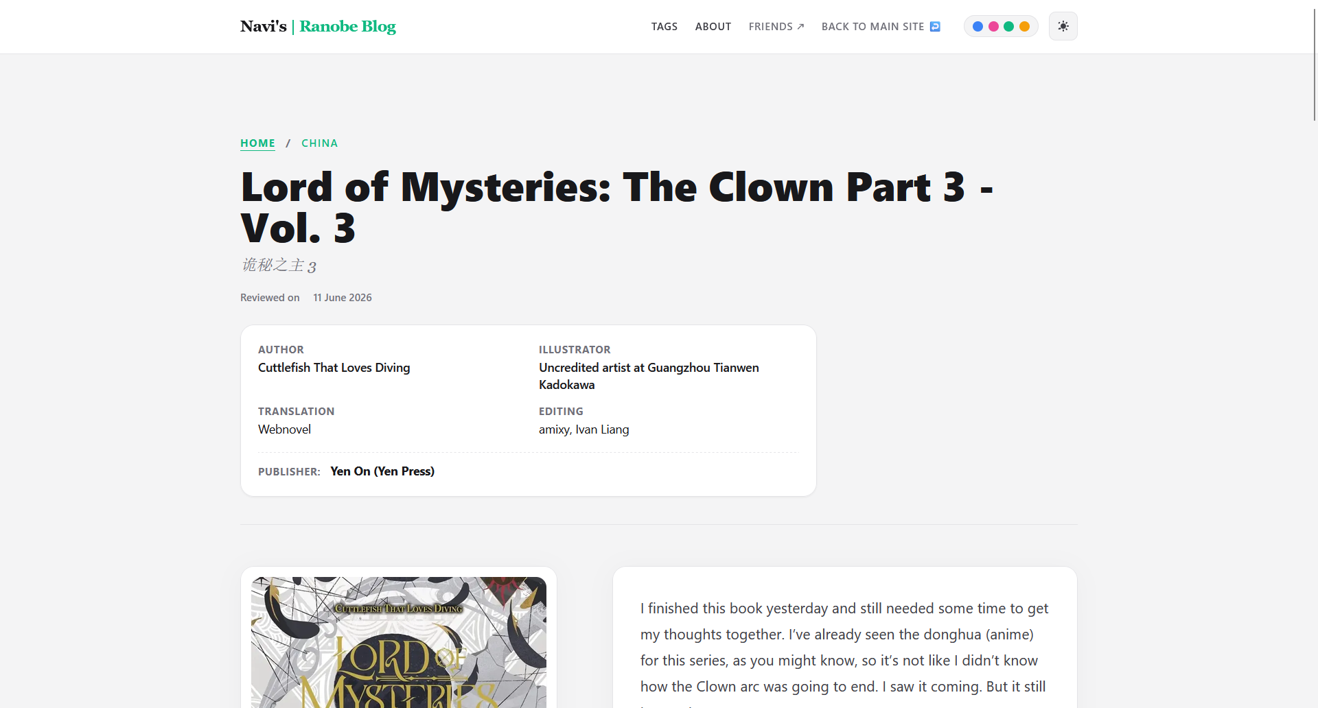 Screenshot of a blog post